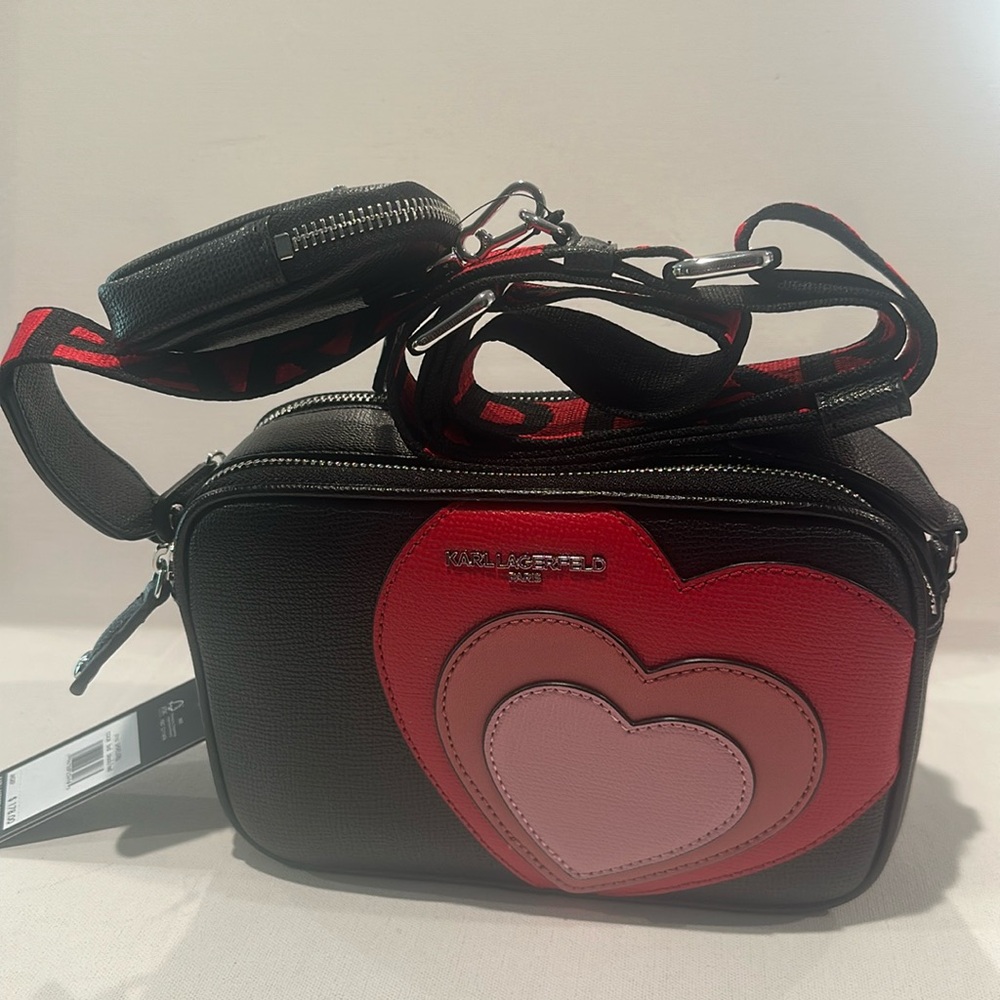 Karl Lagerfeld Paris Valentine Black, Red and Pink Double Zipper Camera…
